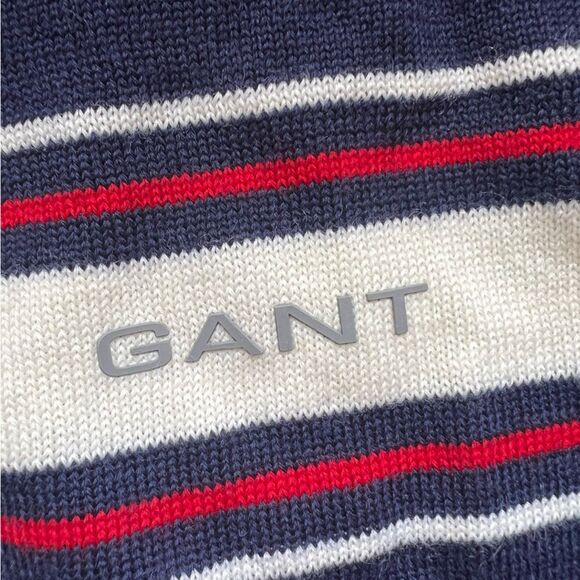 GANT Mens Wool Navy Blue Sweater Crewneck Long Sleeve Pullover Stripe Size L - Picture 4 of 10
